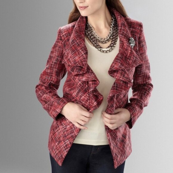 Chico's Cataline Multi Color Holiday Plaid Tweed Jacket M - Picture 2 of 16